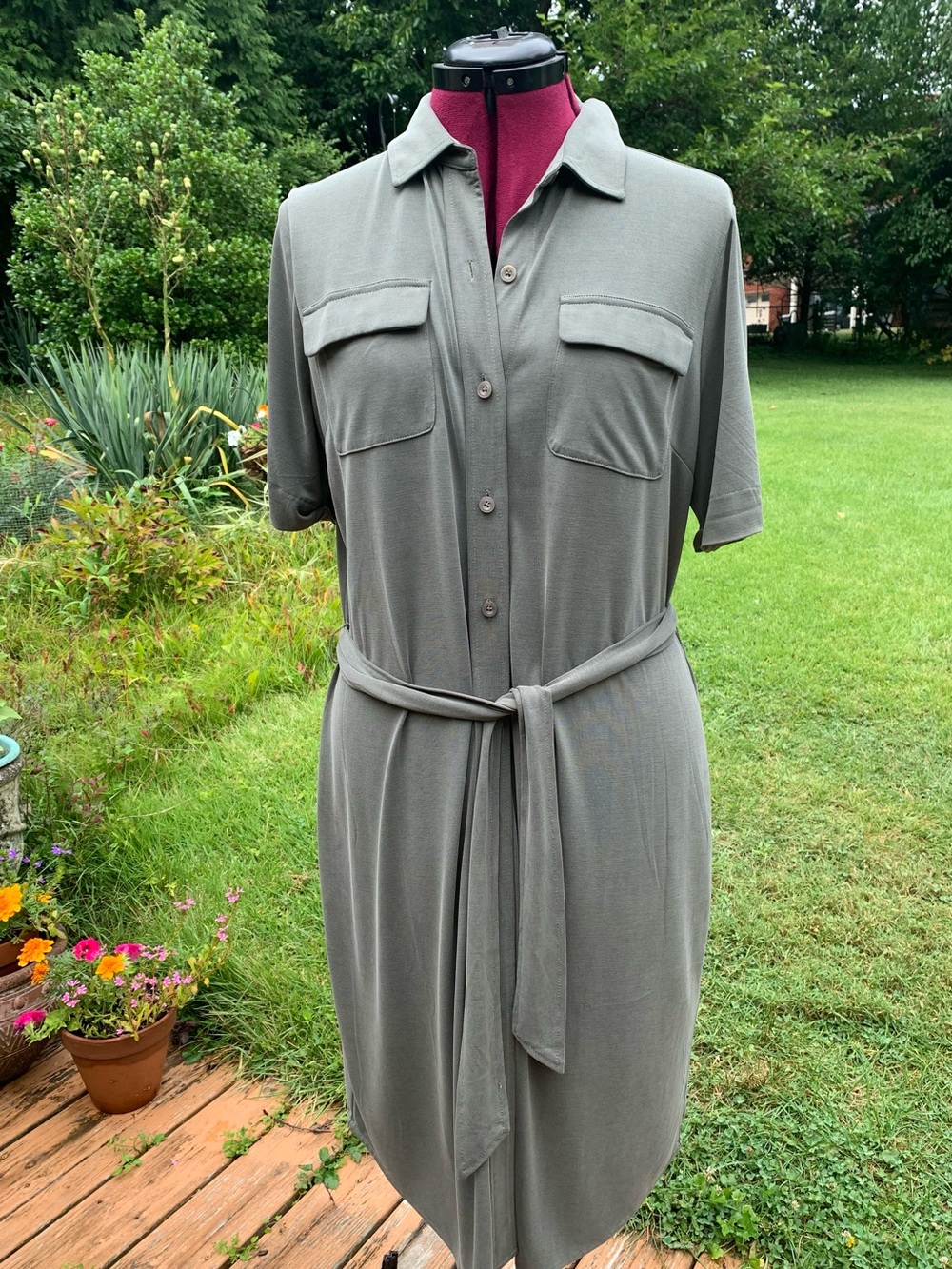 chicos green dress Chico's NWT Button-Front Belted Shirt cheap quince dresses